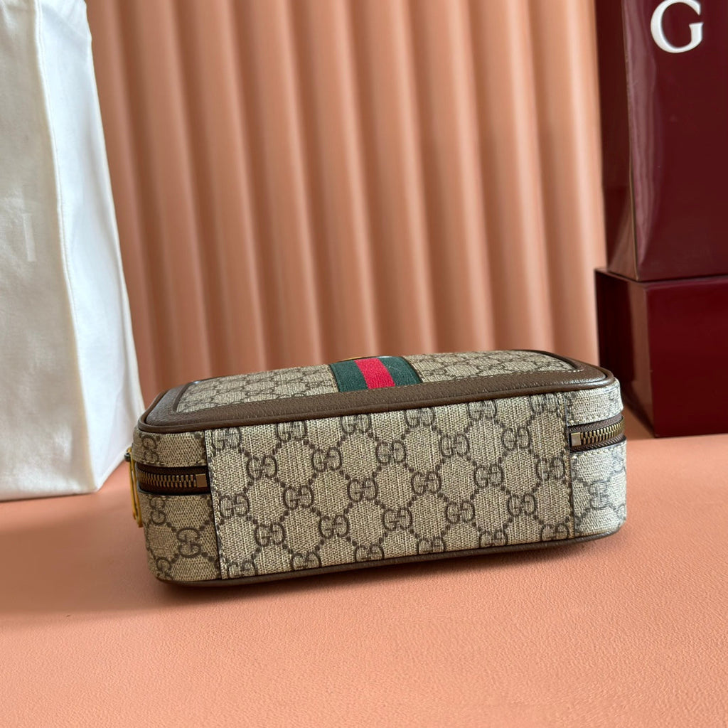 GG Ophidia Small Shoulder Bag 24cm Grey and Brown GG Supreme Canvas