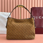GG 25FW Beatrix Horsebit Handbag 35cm Brown Suede GHW