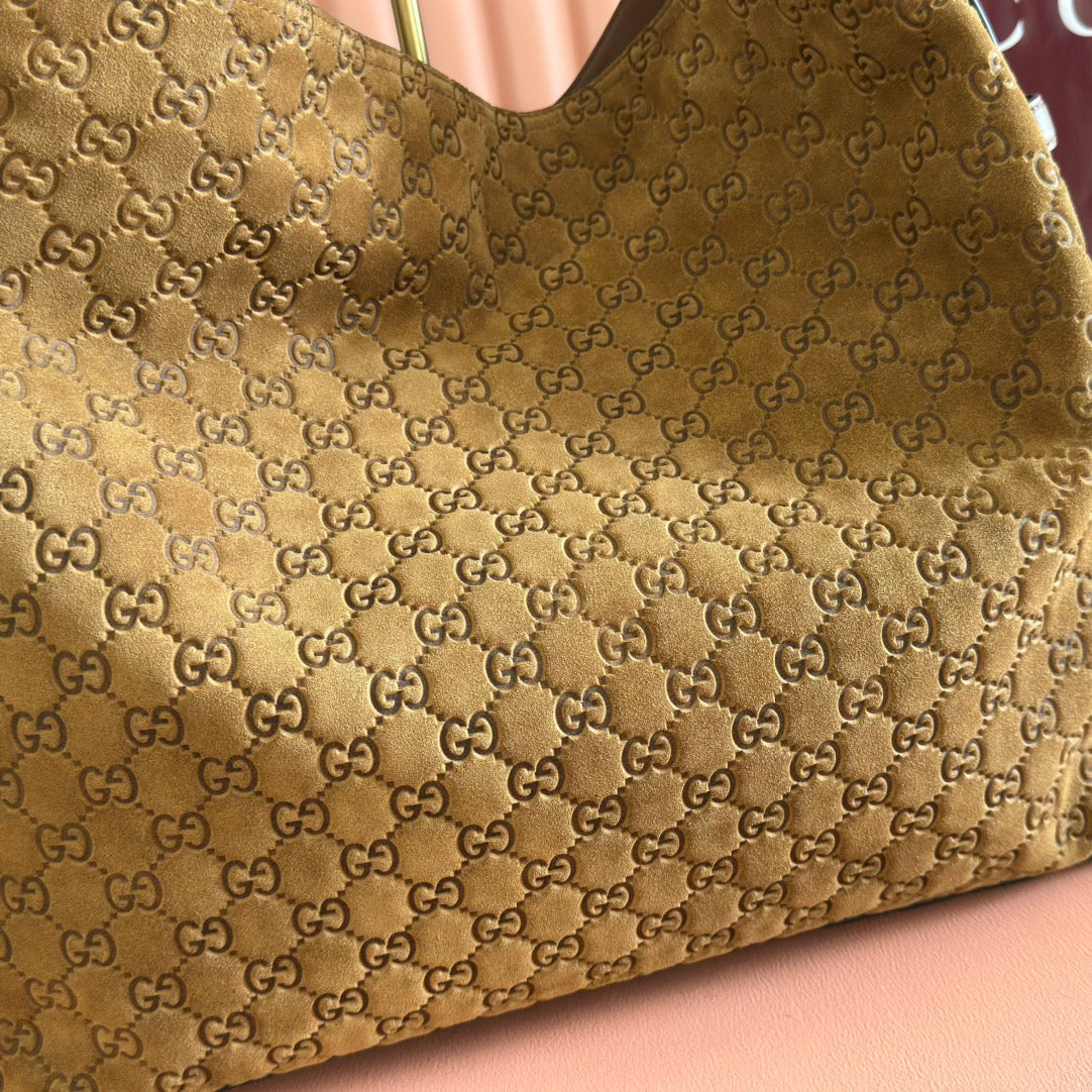 GG 25FW Beatrix Horsebit Handbag 40cm Brown Suede GHW