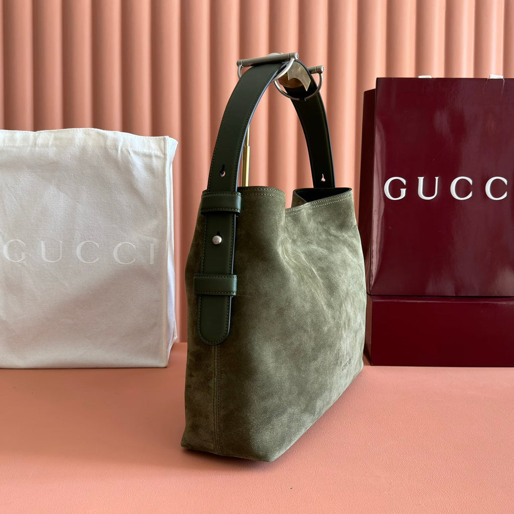 GG 25FW Beatrix Handbag 35cm Moss Green Suede SHW