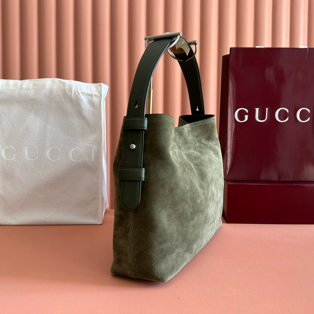 GG 25FW Beatrix Handbag 35cm Moss Green Suede SHW