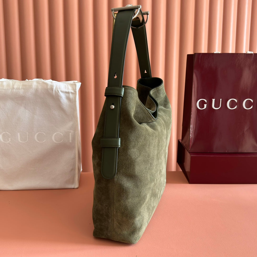 GG 25FW Beatrix Handbag 40cm Moss Green Suede SHW