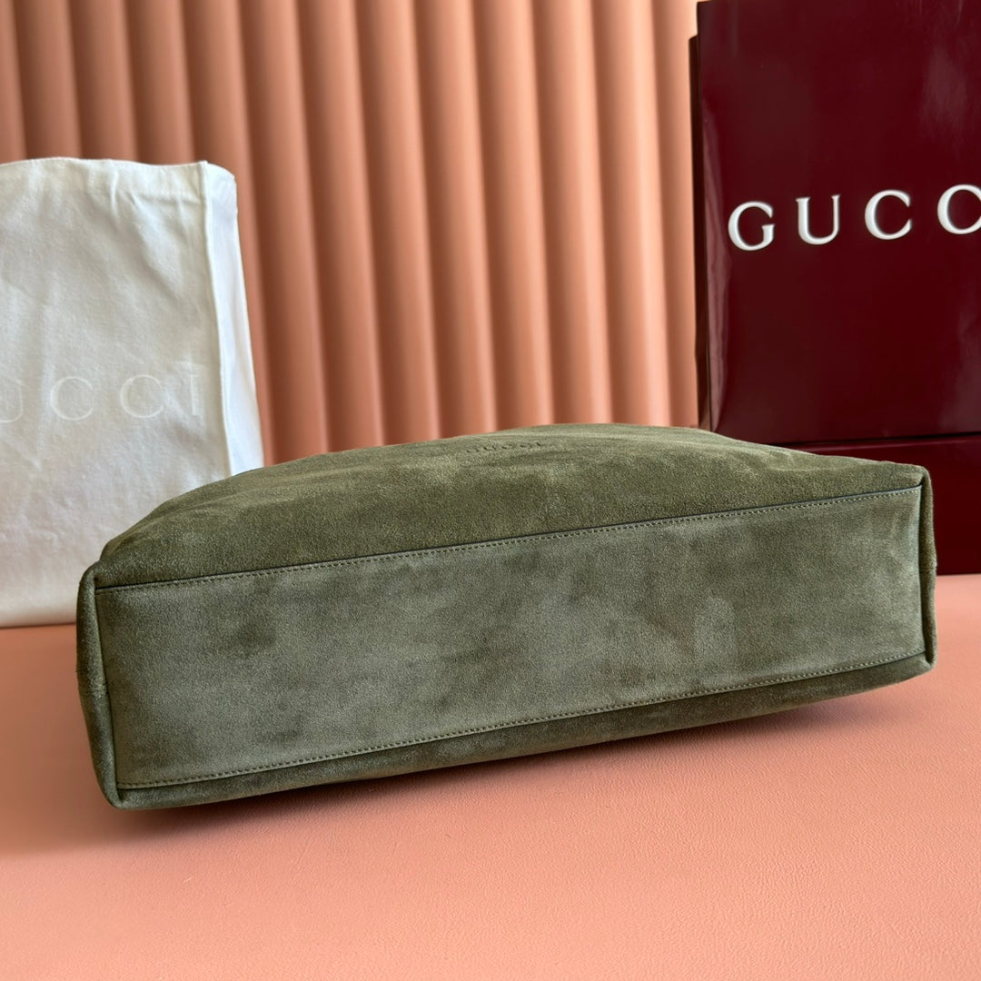 GG 25FW Beatrix Handbag 40cm Moss Green Suede SHW