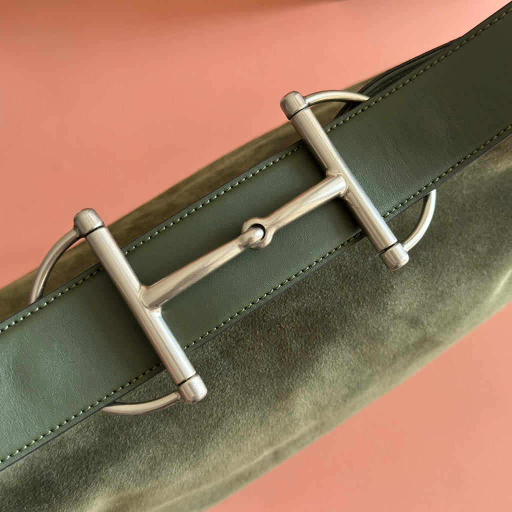 GG 25FW Beatrix Handbag 40cm Moss Green Suede SHW