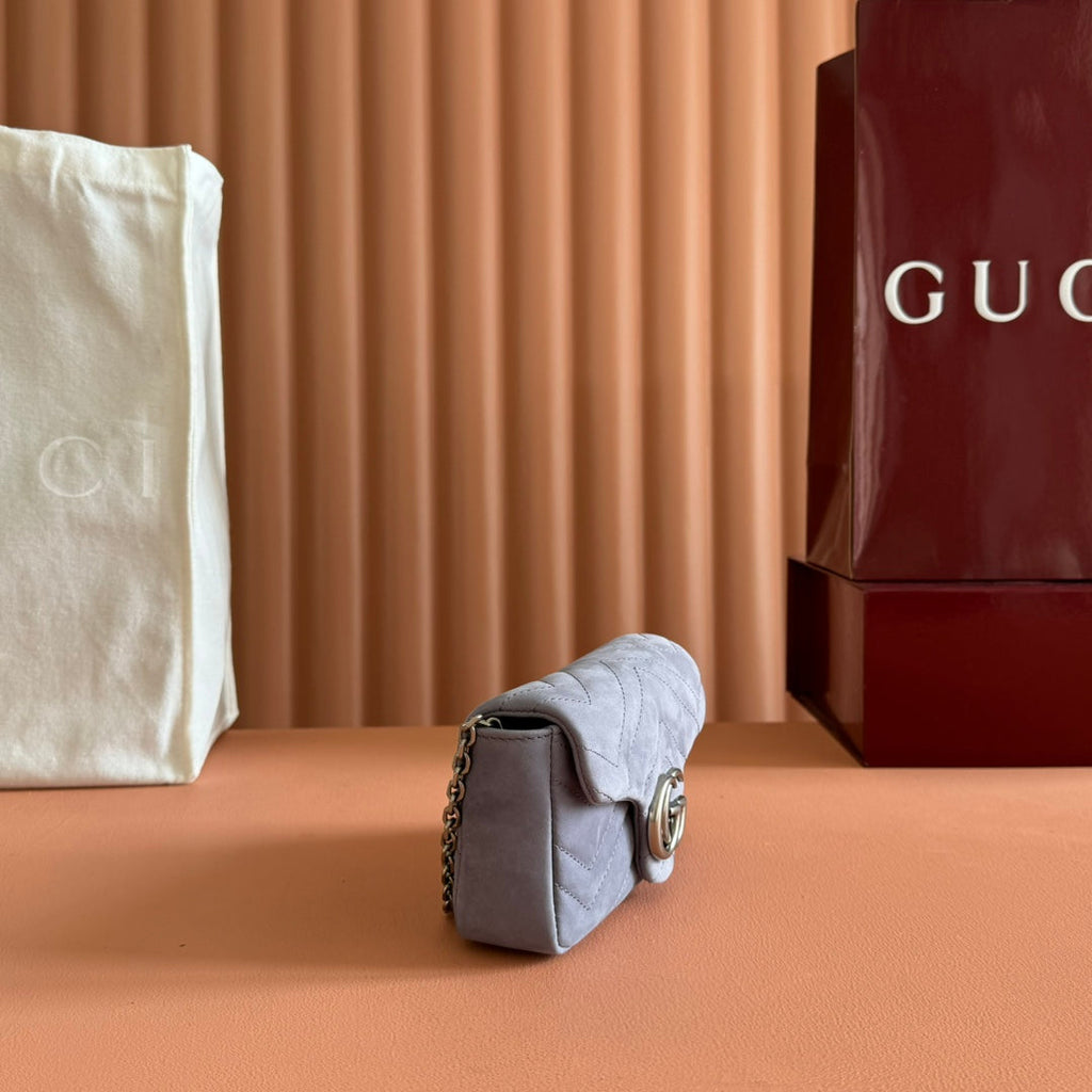 GG Marmont Double-G 16.5cm Gray Suede