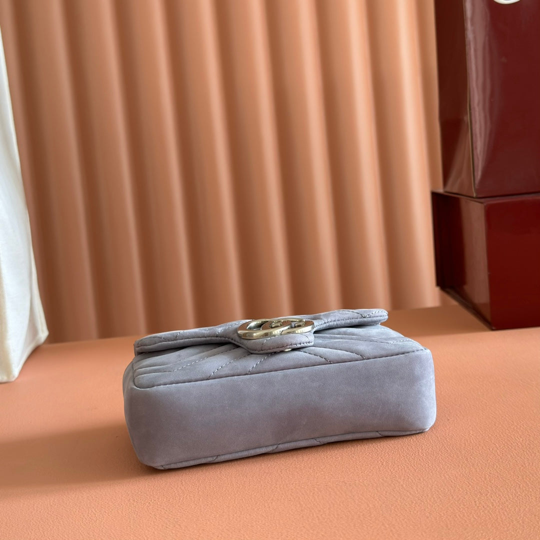 GG Marmont Double-G 16.5cm Gray Suede