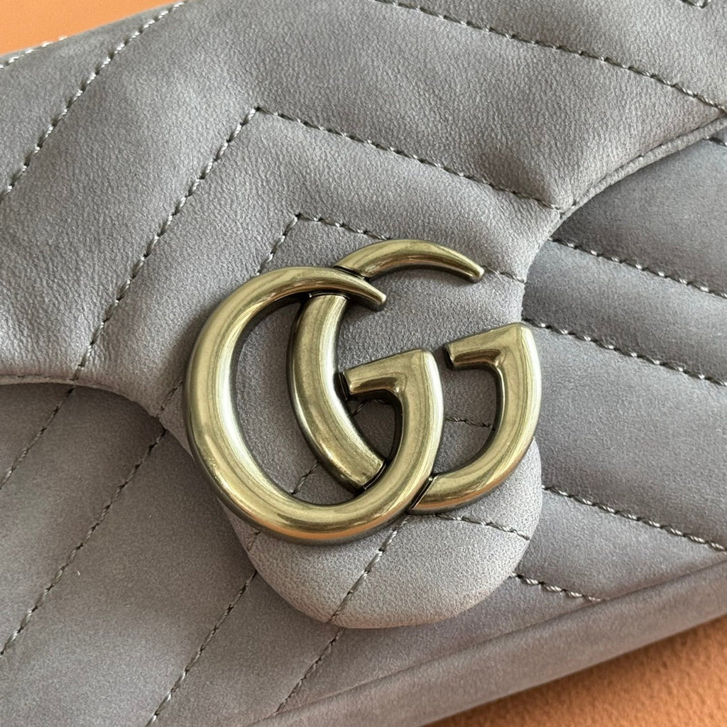 GG Marmont Double-G 16.5cm Gray Suede