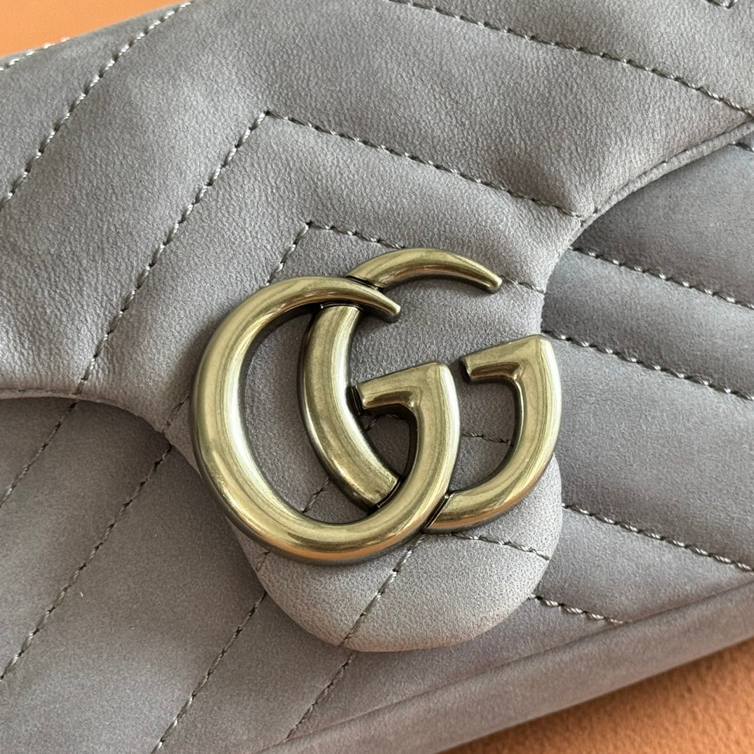 GG Marmont Double-G 16.5cm Gray Suede