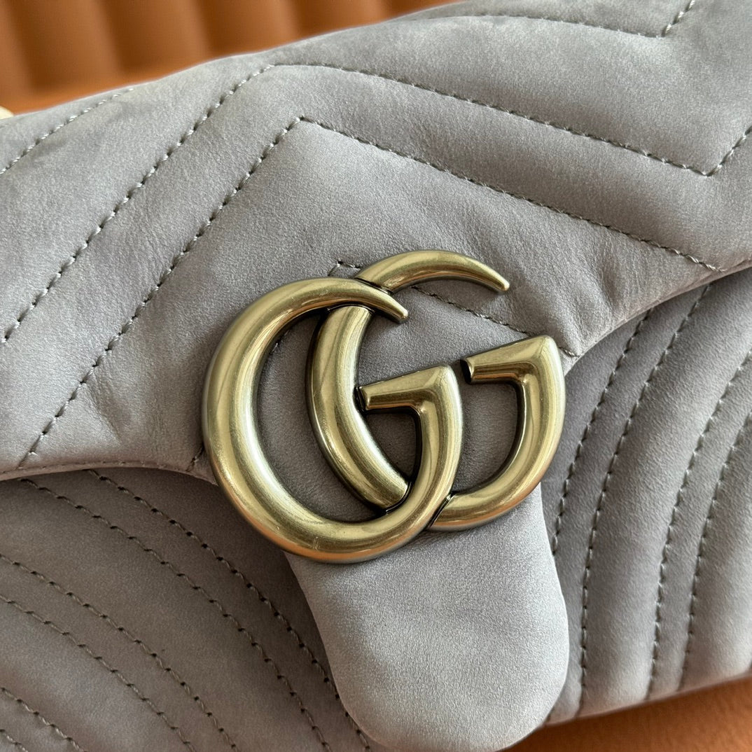 GG Marmont Double-G 22cm Gray Suede