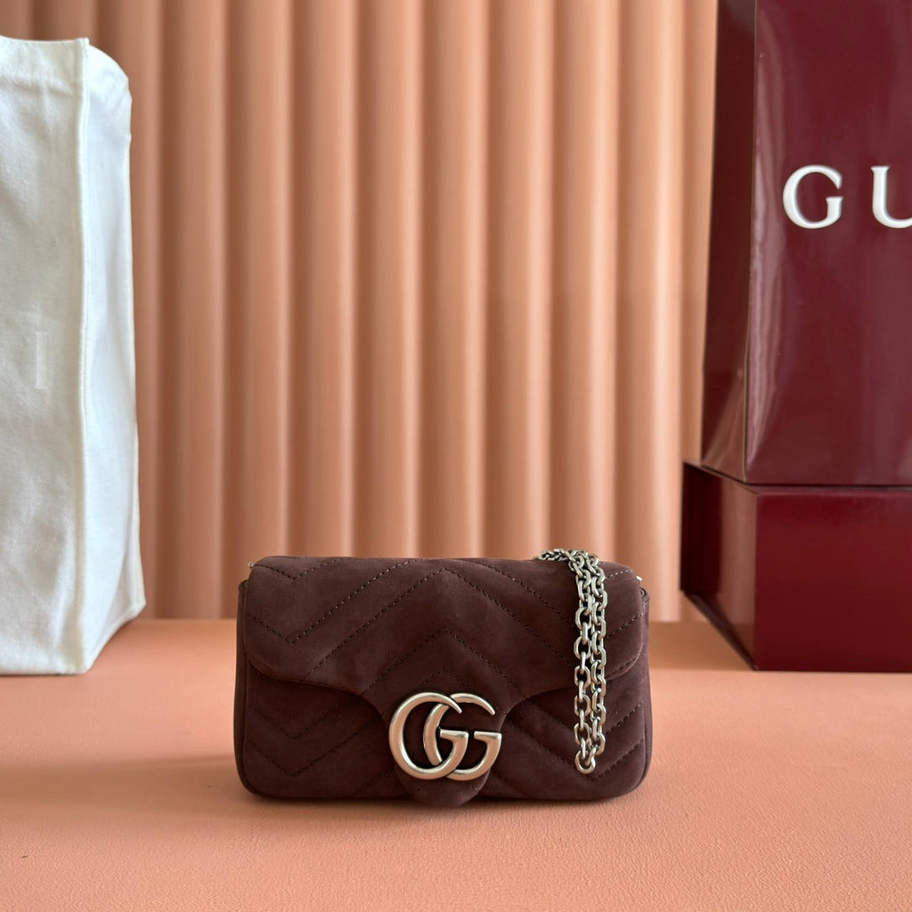 GG Marmont Double-G 16.5cm Matte Brown Suede