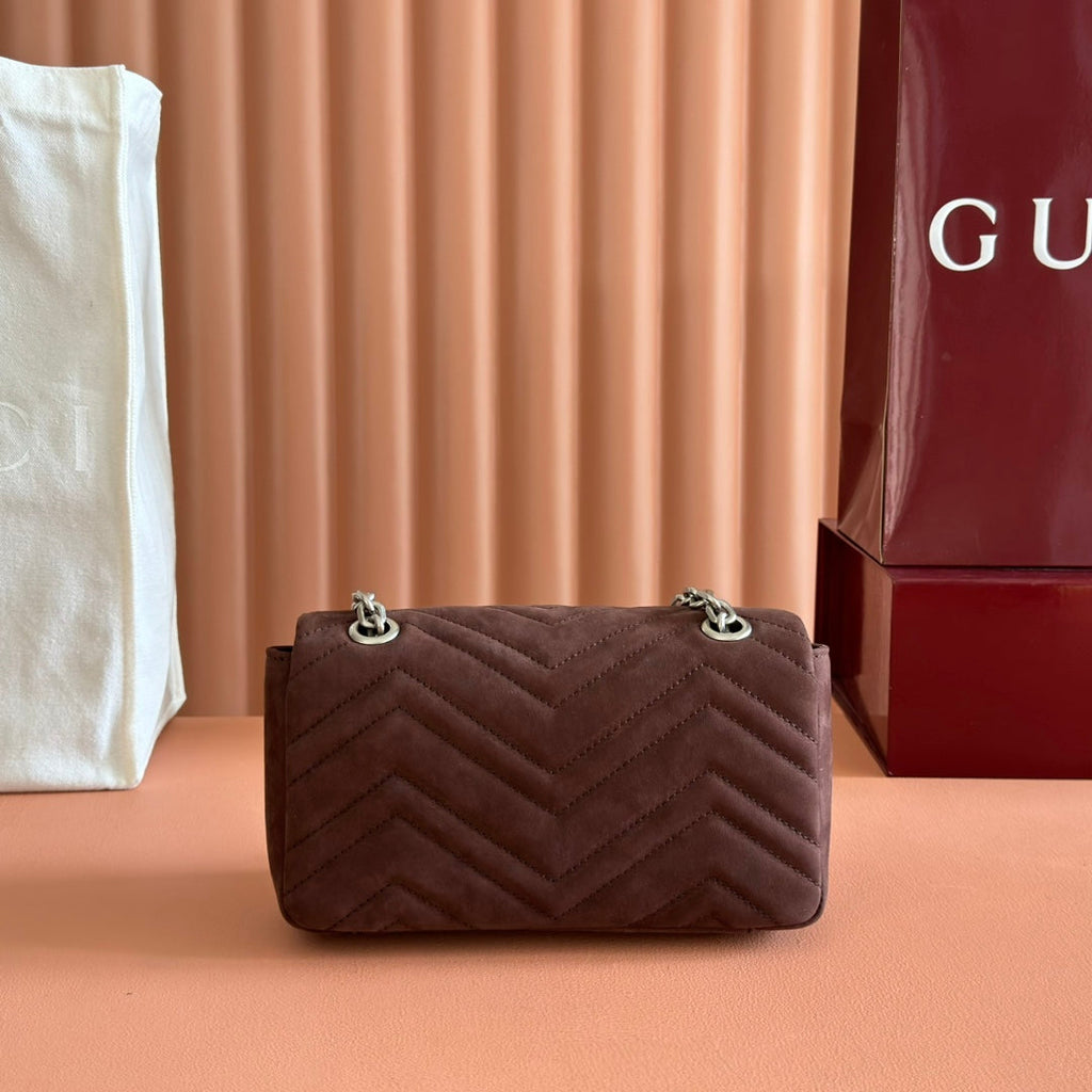 GG Marmont Double-G 22cm Matte Brown Suede