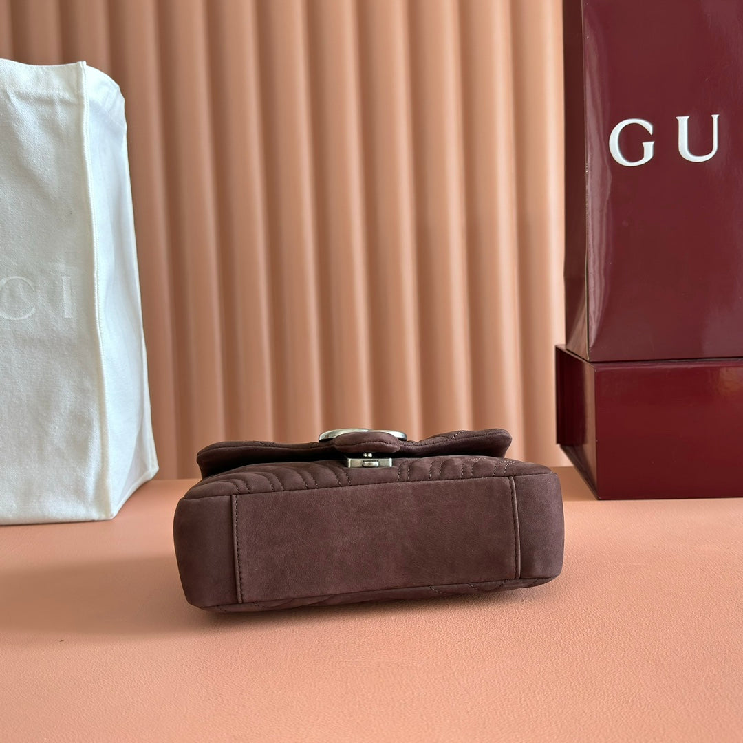 GG Marmont Double-G 22cm Matte Brown Suede