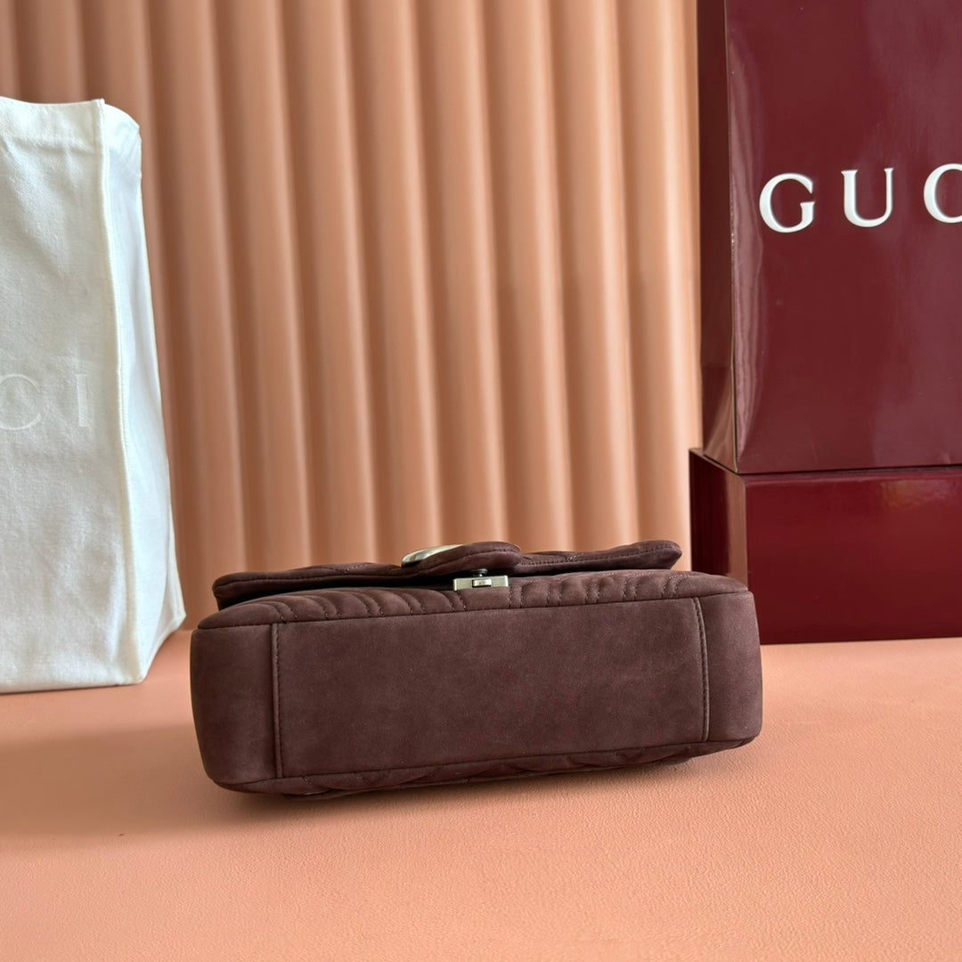 GG Marmont Double-G 26cm Matte Brown Suede