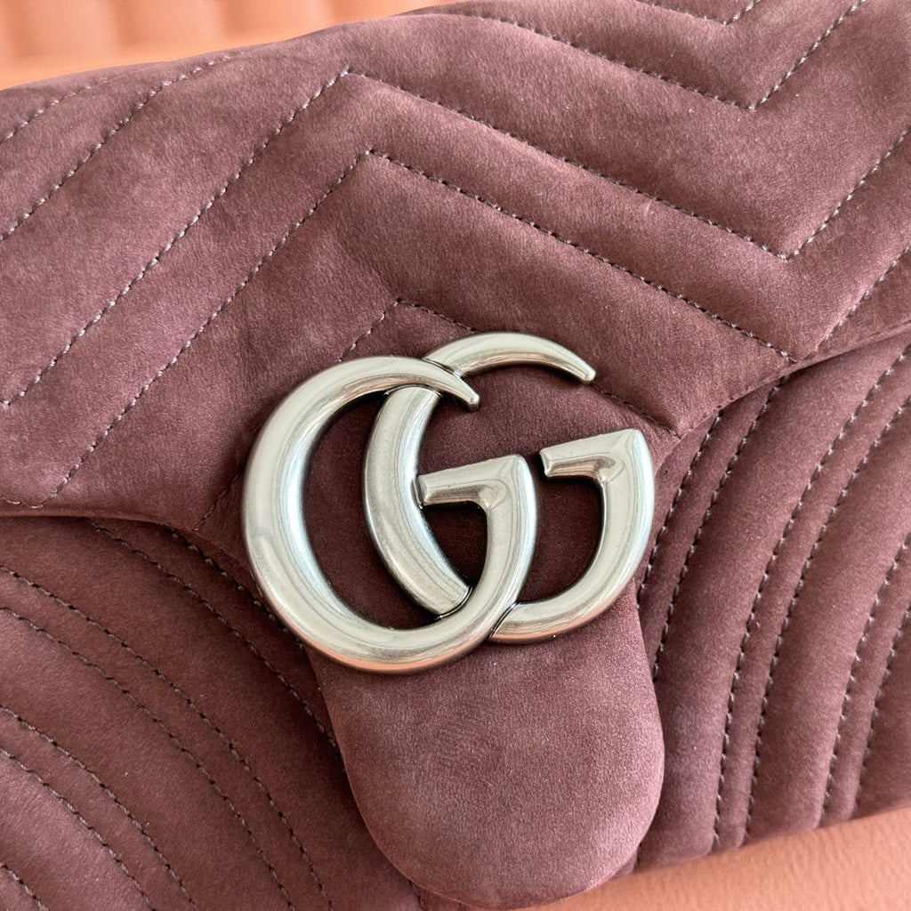 GG Marmont Double-G 26cm Matte Brown Suede