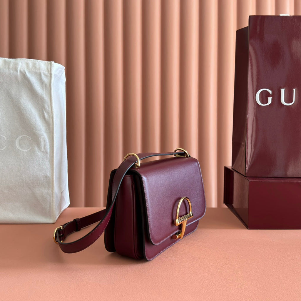 GG 25FW Siena Small Shoulder Bag 23cm Burgundy Calfskin GHW