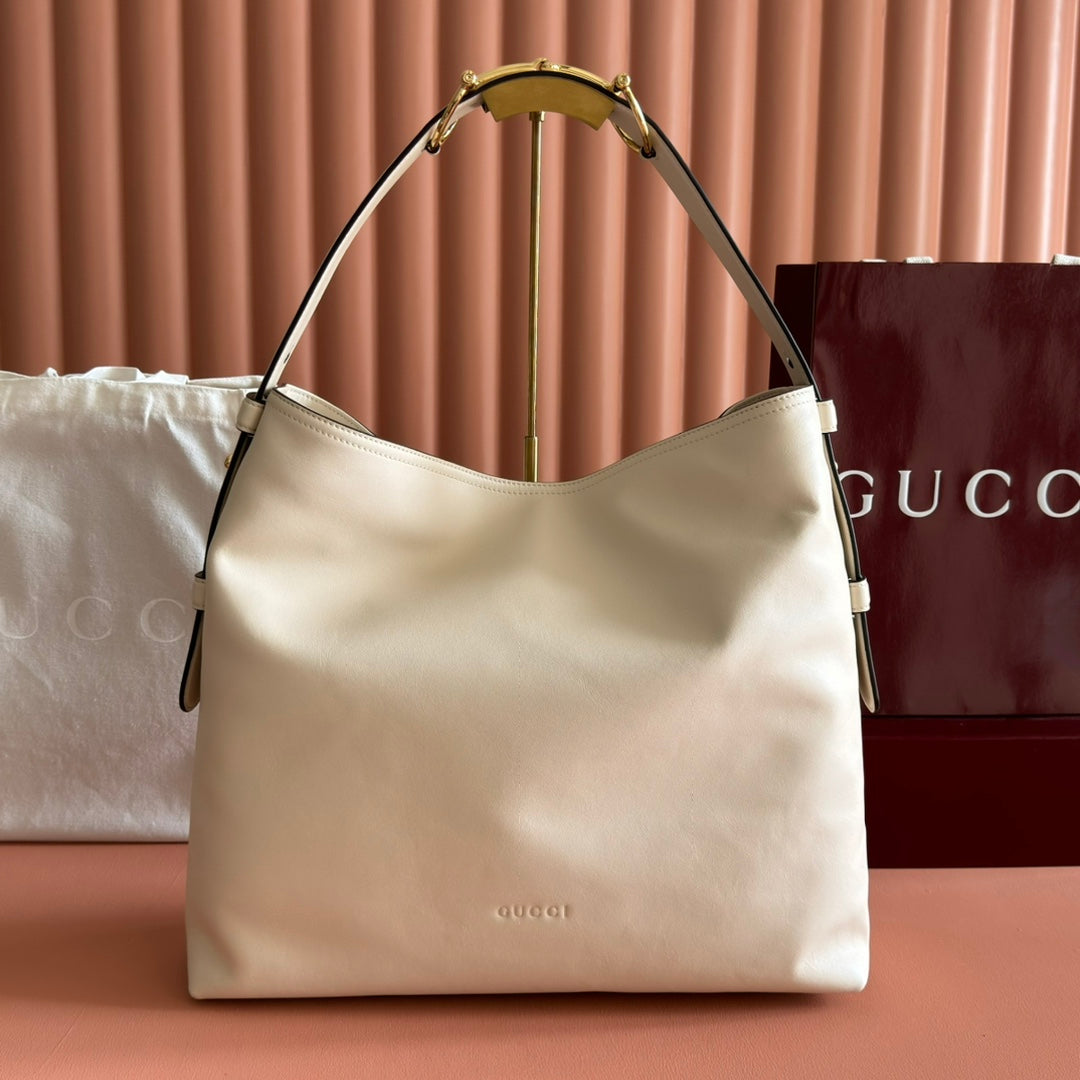 GG 25FW Beatrix Handbag 40cm White Calfskin GHW