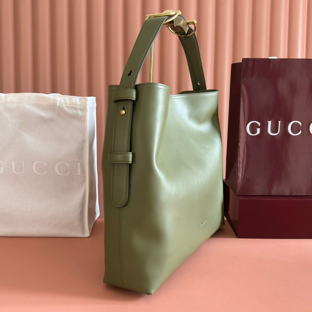 GG 25FW Beatrix Handbag 40cm Green Calfskin GHW