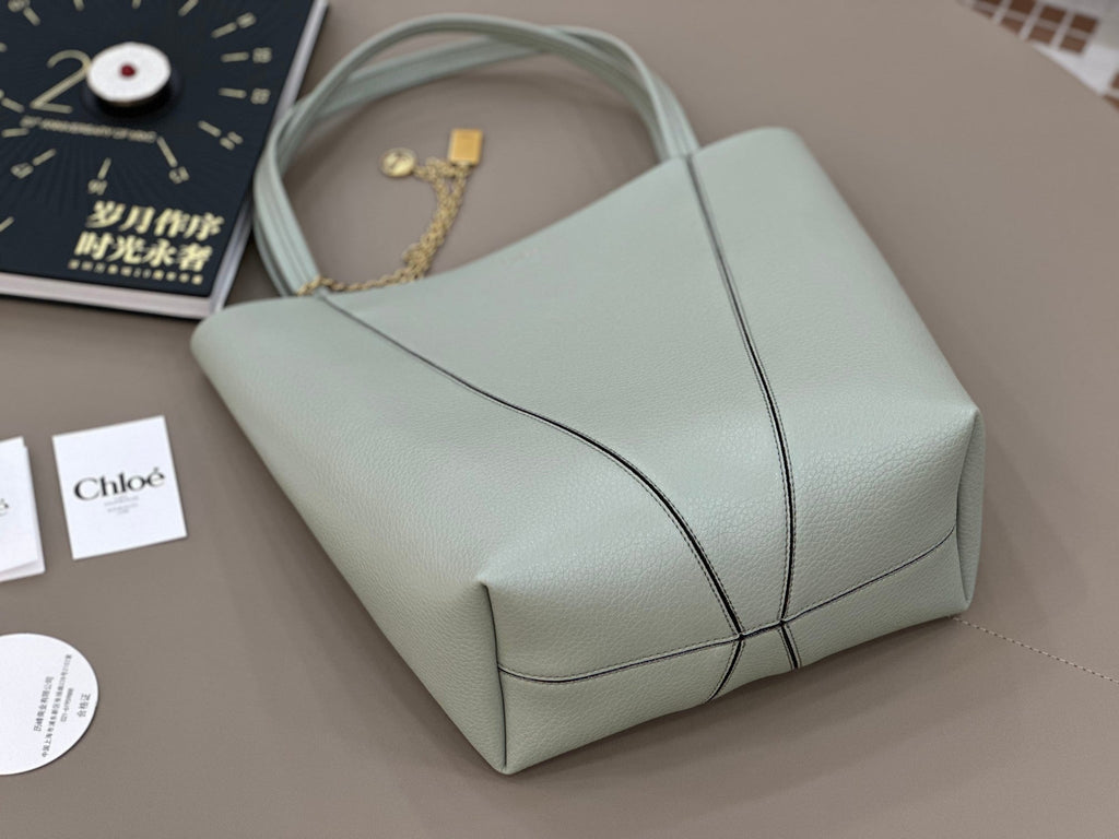 Chloe Spin Tote Bag Medium 27cm Light Blue Calfskin 272309