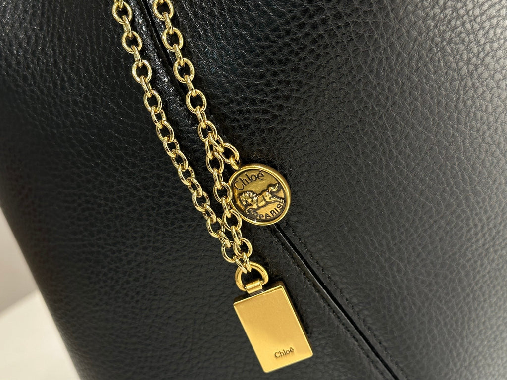 Chloe Spin Tote Bag Medium 27cm Black Calfskin 272274