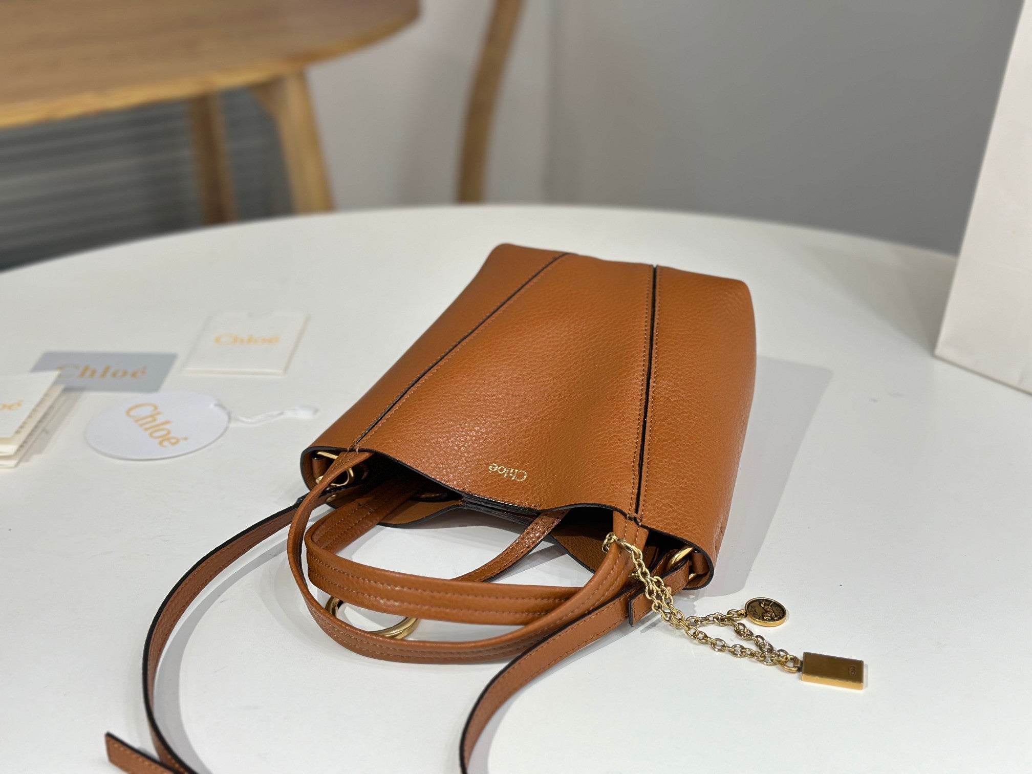 Chloe Spin Tote Bag Small 18cm Brown Calfskin 272215