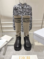 CD Hight Stocking Riding Boots Taupe Black Cowhide 565793