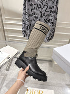 CD Hight Stocking Riding Boots Taupe Black Cowhide 565793
