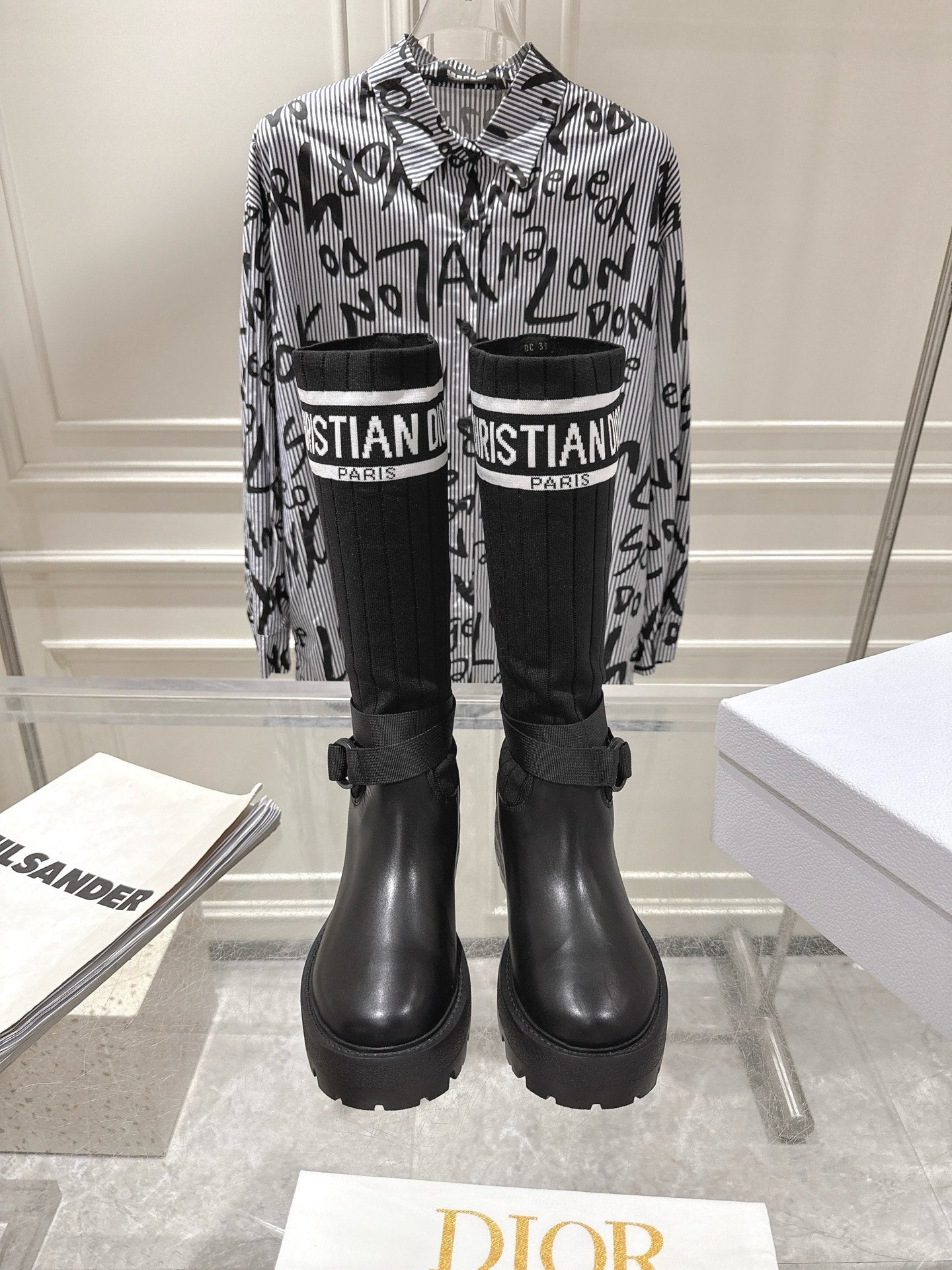 CD Hight Stocking Riding Boots Black Cowhide 565790