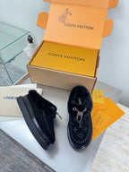LV Lamb-lined Platform Slippers Black Lamb Wool Suede 566892