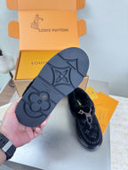LV Lamb-lined Platform Slippers Black Lamb Wool Suede 566892