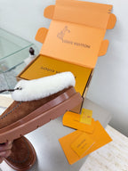 LV Lamb-lined Platform Slippers Dark Brown Lamb Wool Suede 566893
