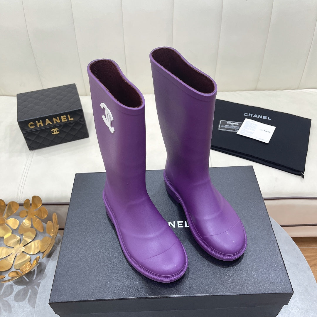 Chanel 26   Rain Boots Purple Sheepskin 476070