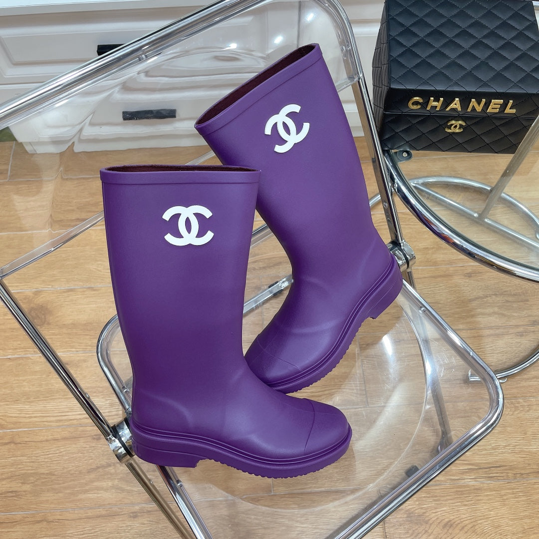 Chanel 26   Rain Boots Purple Sheepskin 476070