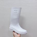 Chanel 26   Rain Boots White Sheepskin 476068