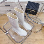 Chanel 26   Rain Boots White Sheepskin 476068