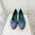 Chanel 25 Ballet Flat Green Mix Gray Suede 566822