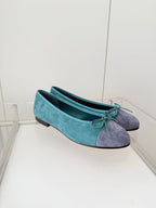 Chanel 25 Ballet Flat Green Mix Gray Suede 566822