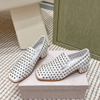 Jimmy Choo Eliot Slippers 45mm Metallic Eyelets White Calfskin 568495