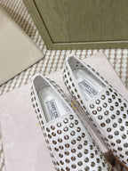 Jimmy Choo Eliot Slippers 45mm Metallic Eyelets White Calfskin 568495