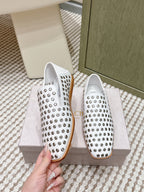 Jimmy Choo Eliot flat Slippers Metallic Eyelets White Calfskin 568493
