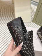 Jimmy Choo Eliot flat Slippers Metallic Eyelets Black Calfskin 568492