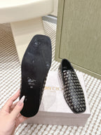 Jimmy Choo Eliot flat Slippers Metallic Eyelets Black Calfskin 568492