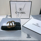 CC Rhinestone Logo Buckle 30mm Elastic Black Lamskin Belt 614238