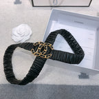 CC Rhinestone Logo Buckle 30mm Elastic Black Lamskin Belt 614238