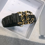 CC Rhinestone Logo Buckle 30mm Elastic Black Lamskin Belt 614238