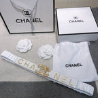 CC Elastic Belt 30mm Gold Rhinestone Logo White Cowhide 614214