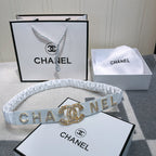 CC Elastic Belt 30mm Gold Rhinestone Logo White Cowhide 614214