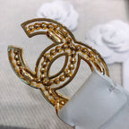 CC Elastic Belt 30mm Gold Rhinestone Logo White Cowhide 614214