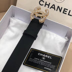 CC Classic Clasp Black Gold Buckle Calfskin Belt  614065