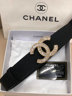 CC Classic Clasp Black Gold Buckle Calfskin Belt  614065