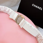 CC Stamp Buckle Women Belt 30mm Elastic White Cowhide 196841